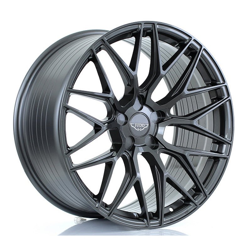 JUDD_MODEL_ONE_GLOSS_GUNMETAL_2010_ANGLE_e9eca2d7-975e-4786-b97d-b10bdcd66e6e.jpg JUDD MODEL ONE 20x10 ET23-45 5x110 GLOSS GUNMETAL - Image 1
