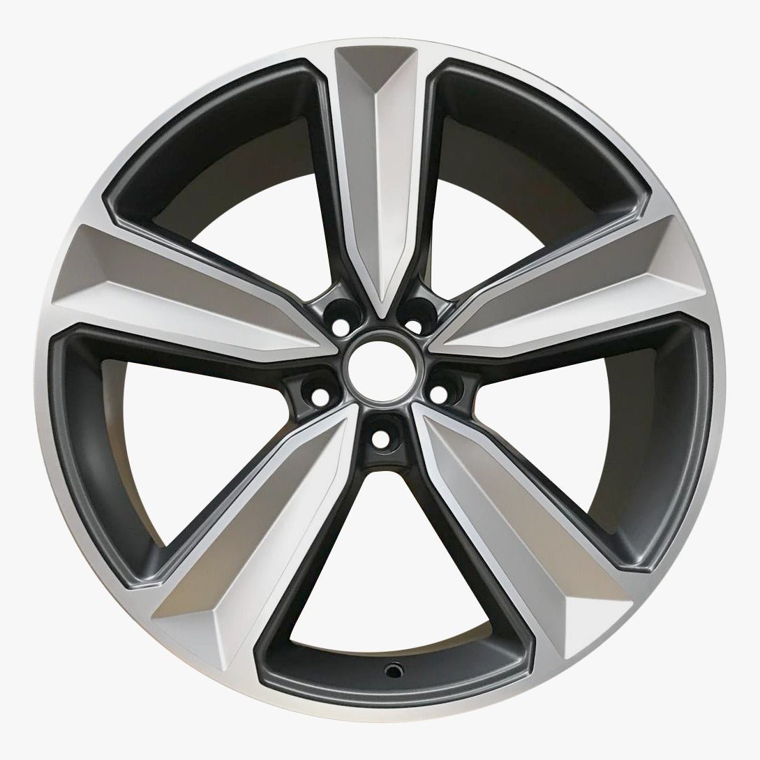 VAG22-Gun-Metal-and-Sliver-Machined_097cdddc-f792-4a67-a17b-5e0e07d9b4eb.jpg VAG22 20x9 ET25 5x112 Gun Metal Silver Spokes - Image 1